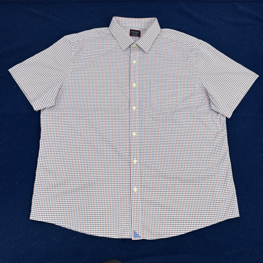 UNTUCKit Kemmeter Shirt Men XXL 2XL White Red‎ Blue Check Button Up Nylon Blend